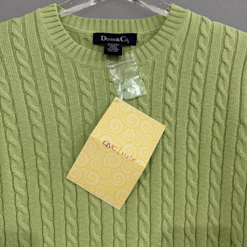 Denim & Co. Cable Knit Sweater Top Women's Small Green Pullover Fisherman NEW - Picture 6 of 9